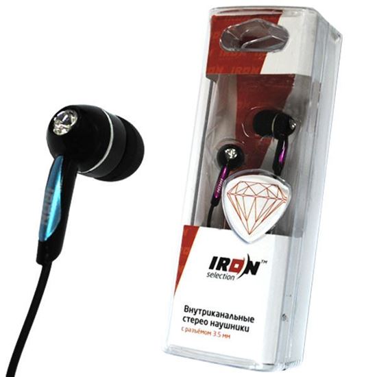 Изображение Нaушники IRON Selection Diamond вакуумные для MP3 H-112 (колба) чёрно-голубые