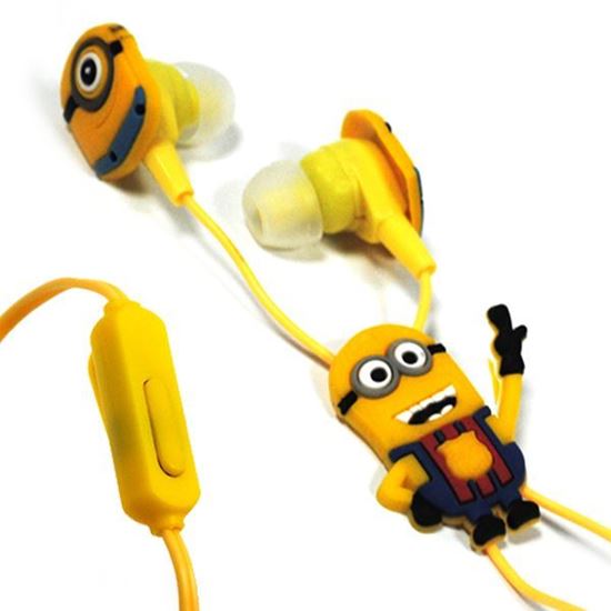 Изображение Нaушники вакуумные для MP3 в большой коробочке Миньоны жёлто-синие