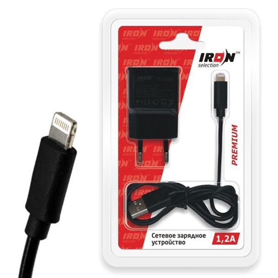 Изображение Сетевое з/у USB с кабелем IRON Selection Premium (1А) для Apple iPhone 5/5S/5C