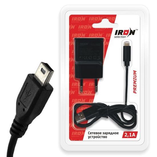Изображение Сетевое з/у USB с кабелем IRON Selection Premium (1А) для Motorola V3/MPX200/L6/L7 - Mini USB