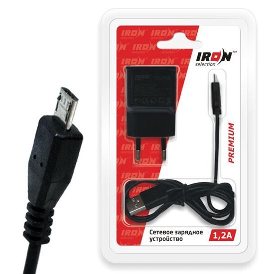 Изображение Сетевое з/у USB с кабелем IRON Selection Premium (1А) для Samsung/Nokia - Micro USB
