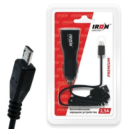 Изображение Автомобильное з/у USB с кабелем IRON Selection Premium (2.5 А - 2 USB) для Samsung/Nokia - Micro USB