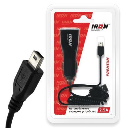 Изображение Автомобильное з/у USB с кабелем IRON Selection Premium (2.5 А - 2 USB) для Motorola V3/L6 - Mini USB