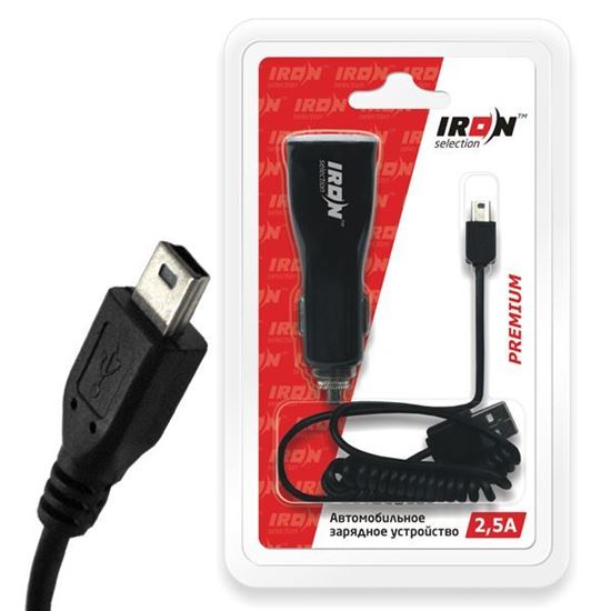 Изображение Автомобильное з/у USB с кабелем IRON Selection Premium (2.5 А - 2 USB) для Motorola V3/L6 - Mini USB