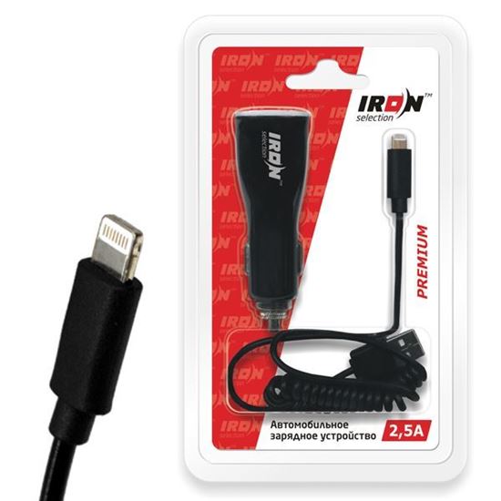 Изображение Автомобильное з/у USB с кабелем IRON Selection Premium (2.5 А - 2 USB) для Apple iPhone 5/5S/5C