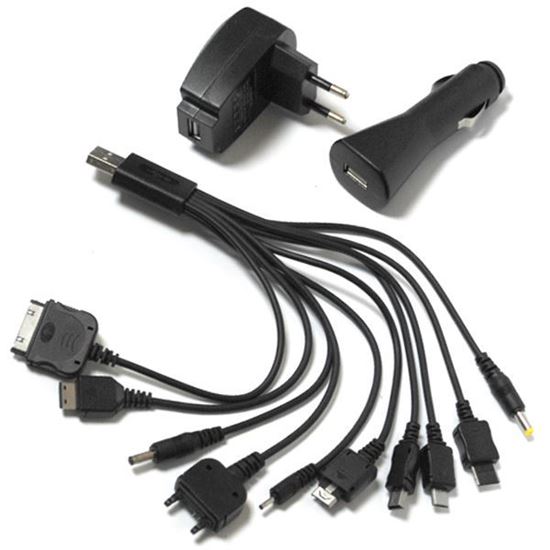 Изображение Набор 3 в 1 авто и сетевой адаптер USB + кабель 6101/3310/K750/KG800/D800/ D880/V3/V8/PSP/iPod блист