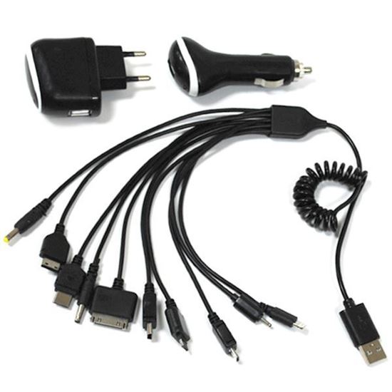 Изображение Набор 3 в 1 авто и сетевой адаптер USB + кабель 6101/3310/KG800/D800/D880/V3/PSP/iPhone4/5/Micro New