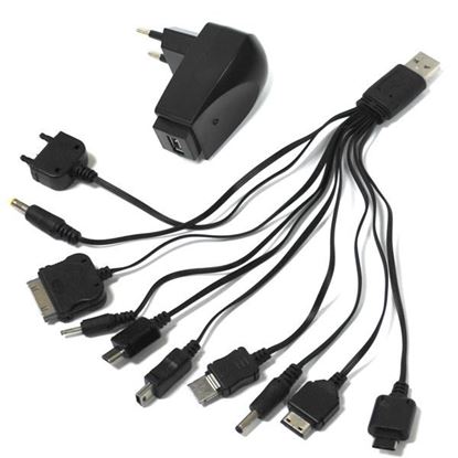 Изображение Набор 2 в 1 сетевой адаптер USB + кабель 6101/3310/K750/KG800/D800/ D880/V3/V8/PSP/iPod в тех. упак.