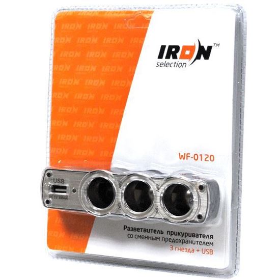 Изображение Автомобильный разветвитель прикуривателя iRon Selection WF-0120 3 гнезда +USB вход (12/24В)