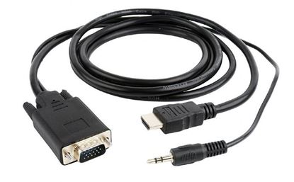 Изображение Кабель HDMI-VGA Cablexpert A-HDMI-VGA-03-6, 19M/15M + 3.5Jack, 1.8м, черный